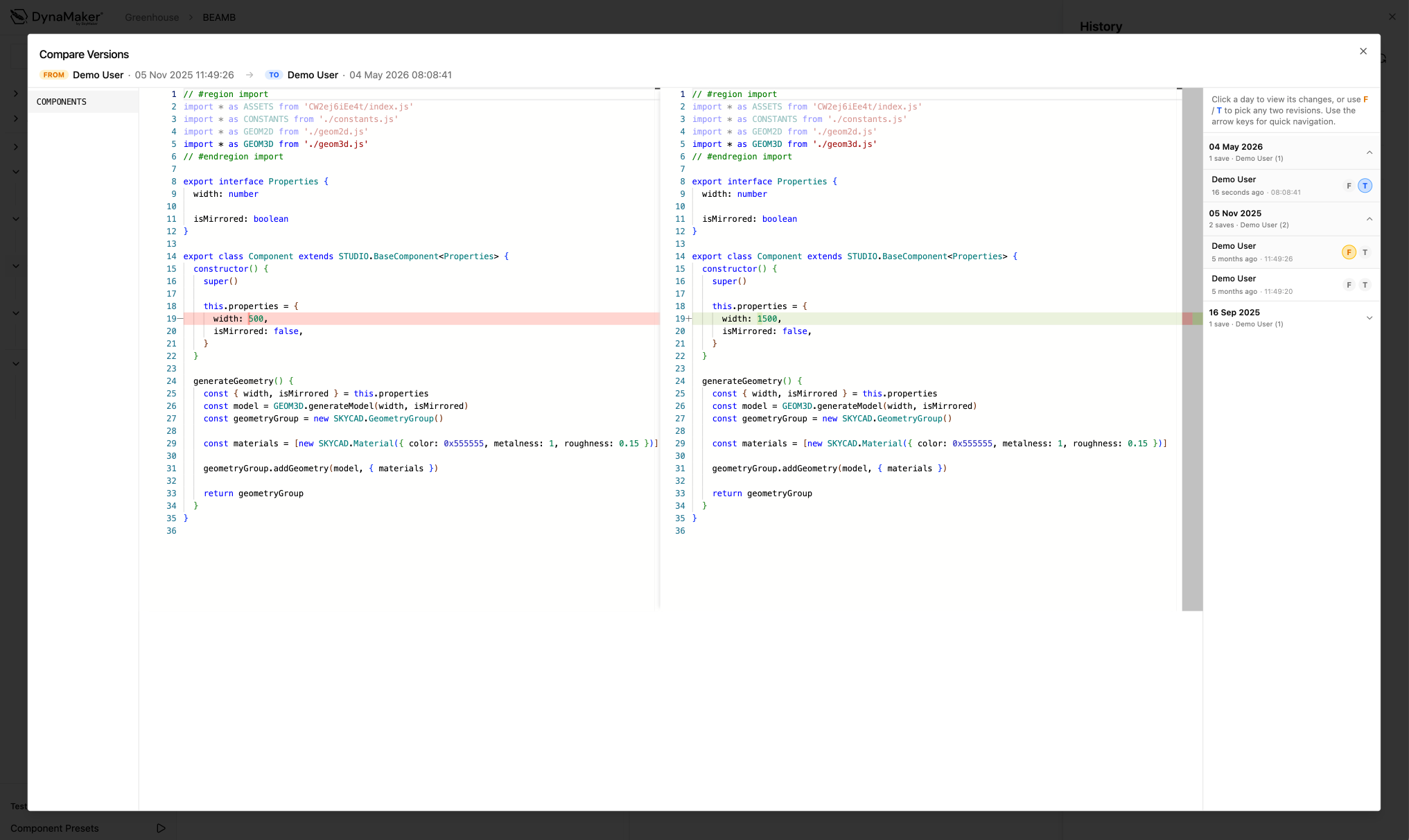 Compare Versions Dialog