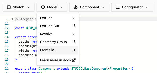 Create from file option in the editor