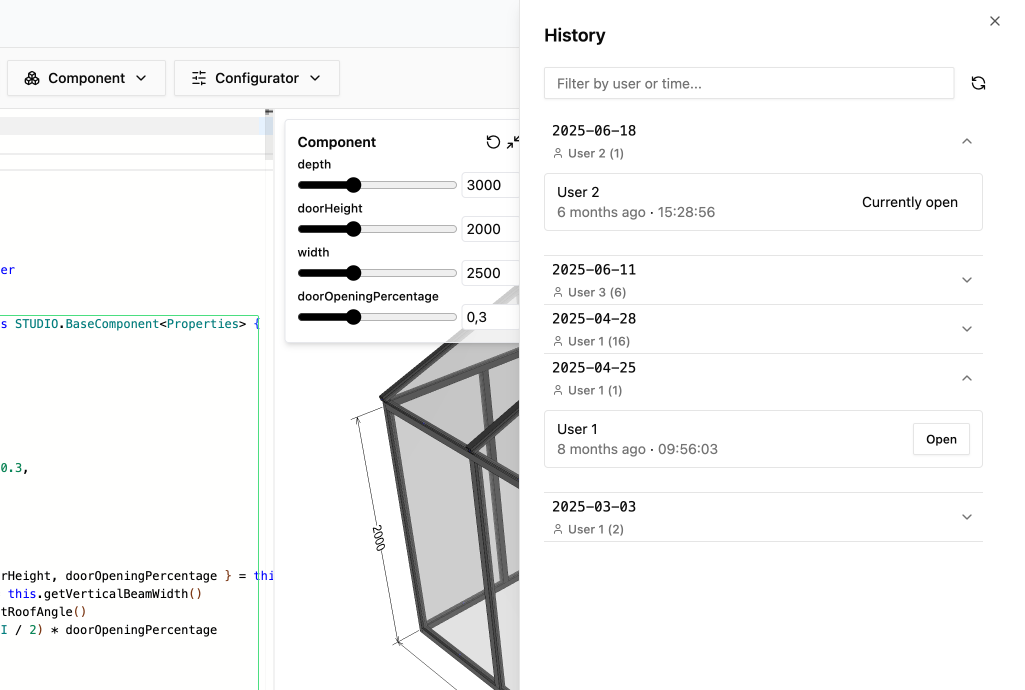 History pane in the editor