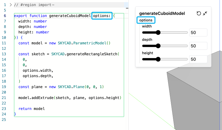 Object input in the preview
