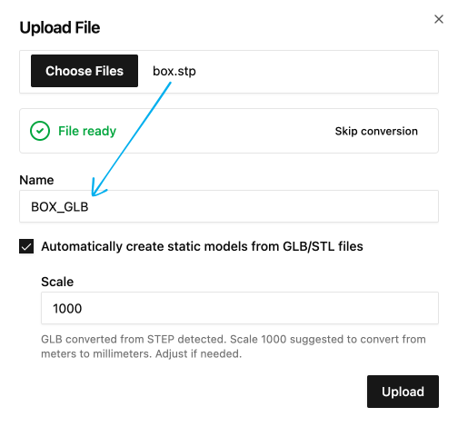 Upload STEP files